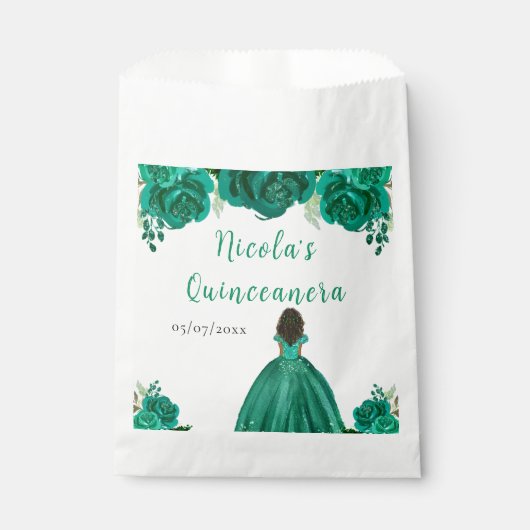 Sachets En Papier Dark Skin Princess Green Floral Quinceanera (Devant)
