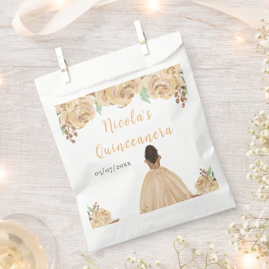 Sachets En Papier Dark Skin Princess Peach Floral Quinceanera (Coupé)