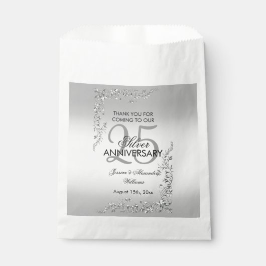 Sachets En Papier Décoration élégante en argent 25e anniversaire de  (Devant)