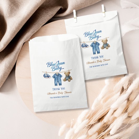 Sachets En Papier Denim Bear Clothesline Boy Blue Jean Baby shower