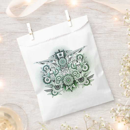Sachets En Papier Design tribal teinte verte (Coupé)