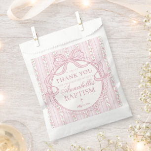 Sachets En Papier Dessert de baptême floral fantaisie vintage rose