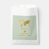 Sachets En Papier Destination Mariage Monde Passport Sage Vert Or (Devant)