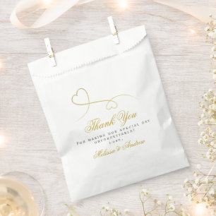 Sachets En Papier Deux Coeurs Or Élégants MERCI MARIAGE