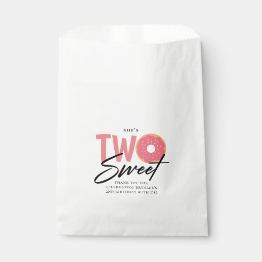 Sachets En Papier DEUX Doughnut rose douce Thème 2ème fête d'anniver (Devant)