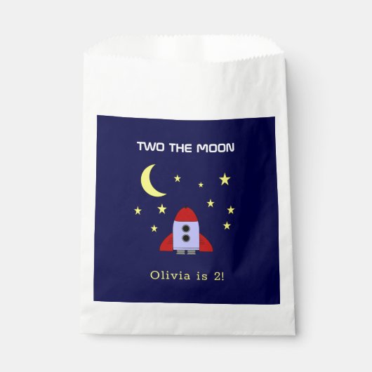 Sachets En Papier Deux La Lune 2e Anniversaire Rocket Ship Space Thè (Devant)