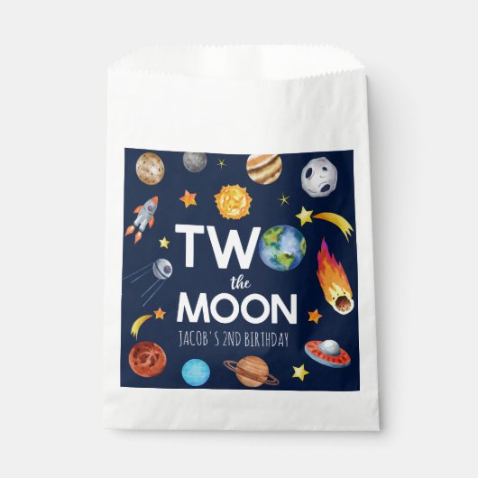 Sachets En Papier Deux La Lune Planète spatiale Anniversaire (Devant)