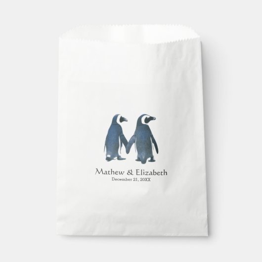Sachets En Papier Deux mignons pingouins | Mariage romantique (Devant)