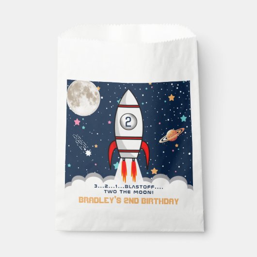 Sachets En Papier Deux Moon Rocket Ship 2e fête d'anniversaire (Devant)