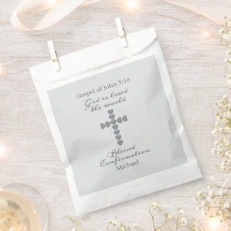 Sachets En Papier Dieu Aima Tant le Monde Croix Cœur Argent Gris