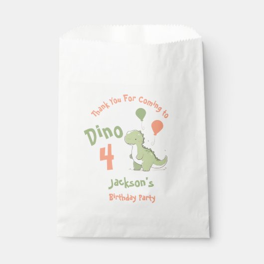 Sachets En Papier Dino Four Dinosaur 4e fête d'anniversaire (Devant)