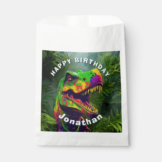 Sachets En Papier Dino T Rex Jungle Joyeux anniversaire (Devant)