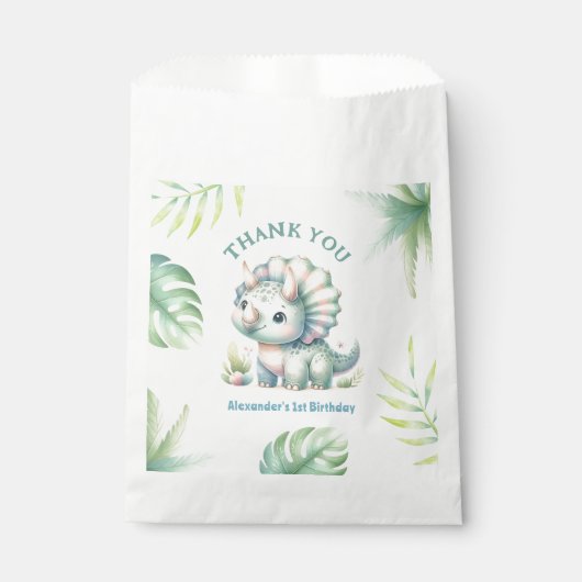 Sachets En Papier Dinosaur Boy 1er Anniversaire mignon Dino Tropical (Devant)