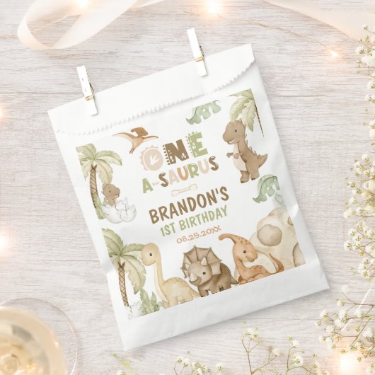 Sachets En Papier Dinosaur One-A-Saurus 1ère fête d'anniversaire (Coupé)