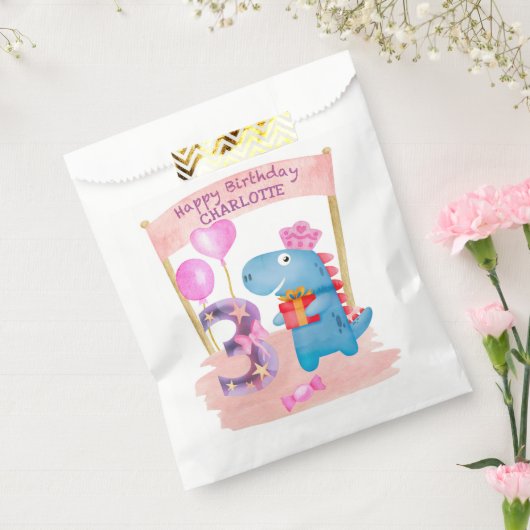 Sachets En Papier Dinosaure Cute Girly 3 ans Anniversaire (Scellé)