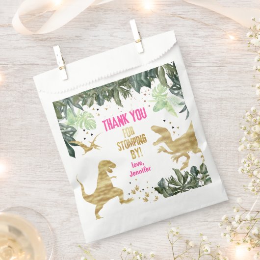 Sachets En Papier Dinosaure rose fête d'anniversaire (Coupé)