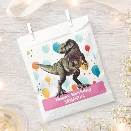 Sachets En Papier Dinosaure rose T Rex (Coupé)
