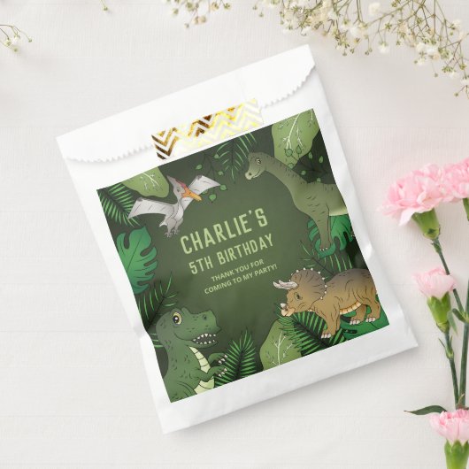 Sachets En Papier Dinosaures Avec Merci Plante Vert Anniversaire (Scellé)