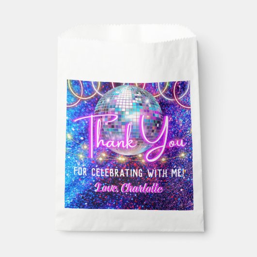 Sachets En Papier Disco Ball brillant Neon rose rose brillant Merci (Devant)