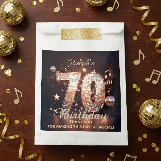 Sachets En Papier Disco Ball Music Notes Gold Glitter 70th Birthday