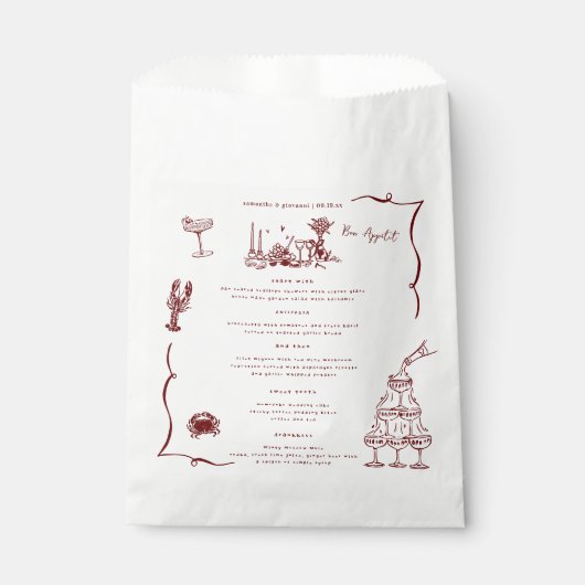 Sachets En Papier Doodart rétro lunaire | Menu Mariage (Devant)