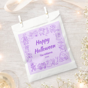 Sachets En Papier Doodles à main cassée violet Halloween