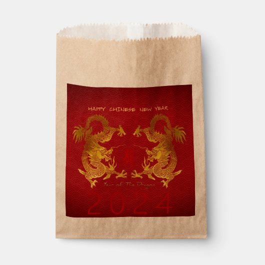 Sachets En Papier Dragon de Nouvel An Chinois 2024 Double Dragon FBg (Devant)