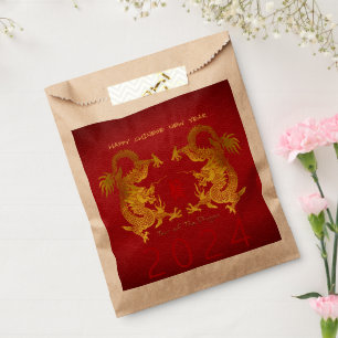 Sachets En Papier Dragon de Nouvel An Chinois 2024 Double Dragon FBg