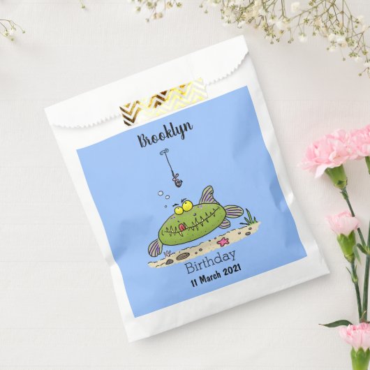 Sachets En Papier Drôle gras affamé poisson vert dessin de pêche (Scellé)