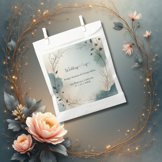 Sachets En Papier Dusty Blue Beige Boho Chic foliage wreath Wedding