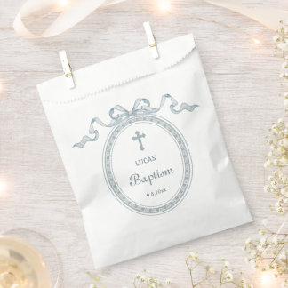 Sachets En Papier Dusty Blue Bow Cadre grec Baptême