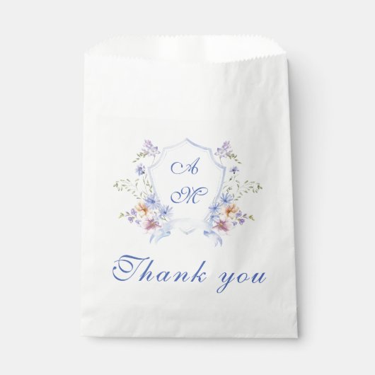 Sachets En Papier Dusty Blue Crest Floral Wedding (Devant)