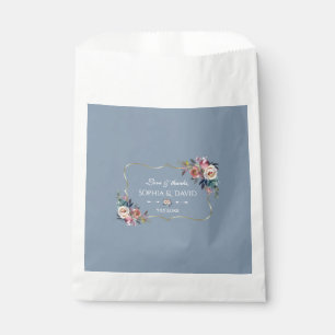 Sachets En Papier Dusty Blue Misty Rose Fleurs or Mariage