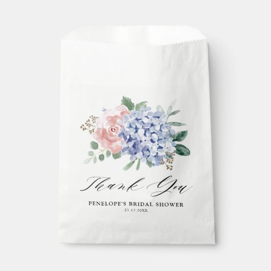 Sachets En Papier Dusty Blue Pastel Fête des mariées hydrangée rose (Devant)