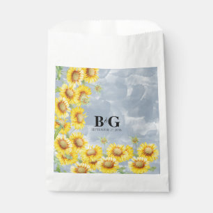 Sachets En Papier Dusty Blue Watercolor Sunflowers Monogram Mariage