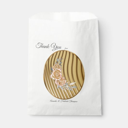 Sachets En Papier Effet d'étirement or et Feuilles Rose (Devant)