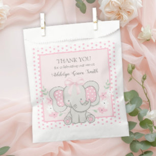 Sachets En Papier Éléfante Fille Rose Points à Boire Voir Shower