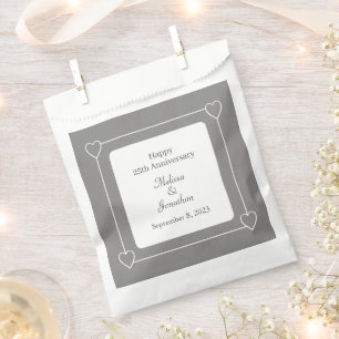 Sachets En Papier Élégant 25e anniversaire Coeurs romantiques Argent