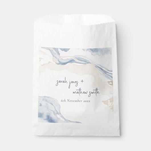 Sachets En Papier Elégant Abstrait Bleu Beige Côte Plage Mariage (Devant)