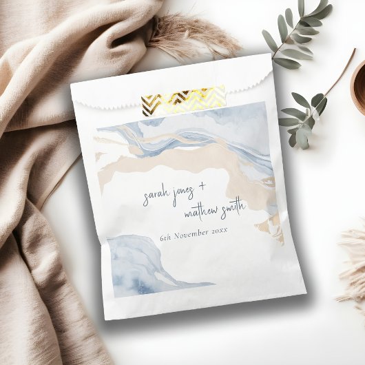 Sachets En Papier Elégant Abstrait Bleu Beige Côte Plage Mariage