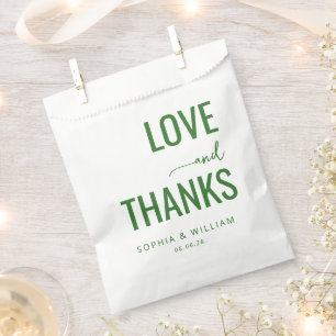 Sachets En Papier Élégant Amour Typographique Vert Merci