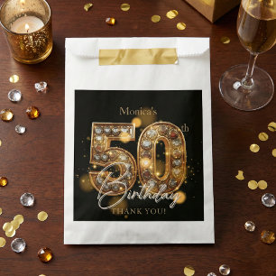 Sachets En Papier Élégant Anniversaire 50 Ans Noir Or Gems Étincelle