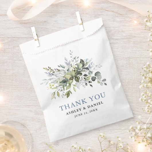 Sachets En Papier Elégant Aquarelle Verdure Dusty Blue Mariage (Coupé)