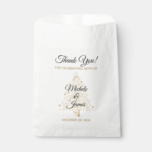 Sachets En Papier Elégant Arbre de Noël Or Mariage d'hiver (Devant)