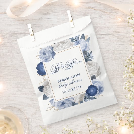 Sachets En Papier Elégant Baby shower à fleurs bleu et blanc (Coupé)