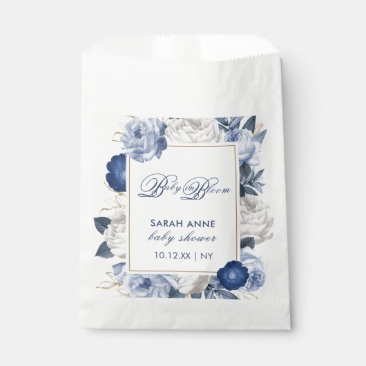 Sachets En Papier Elégant Baby shower à fleurs bleu et blanc (Devant)