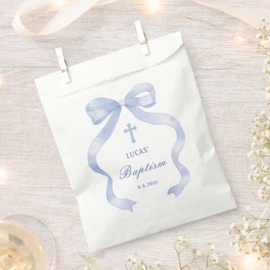 Sachets En Papier Élégant Baptême Bleu Bow (Coupé)