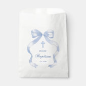 Sachets En Papier Élégant Baptême Bleu Bow (Devant)