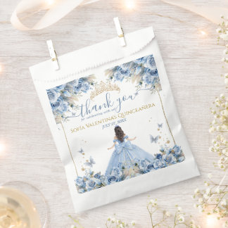 Sachets En Papier Élégant Bébé Bleu Or Quinceañera Princesse Nœud