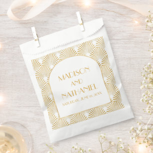Sachets En Papier Elégant Blanc Or Géométrique Mariage Art Déco